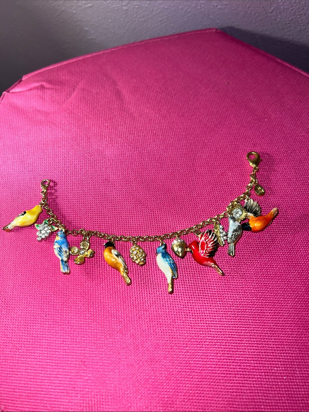 Danbury Mint Gold-Tone Multicolor Bird Charm Bracelet - Pink